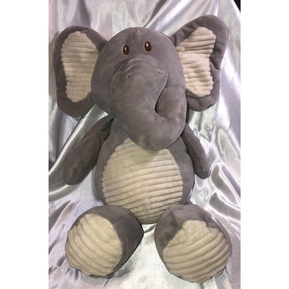 Kelly Toy Plush Elephant Rattle Gray Ribbed Velour Embroidered Eyes 20" - Picture 1 of 6